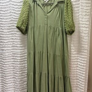 Umgee Green Puff Sleeve Midi Sundress